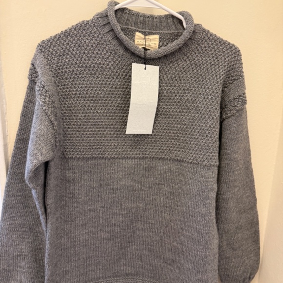 Blackhorse Lane Ateliers GREY BRITISH WOOL GUERNSEY UNISEX SWEATER SE28 - Picture 2 of 6